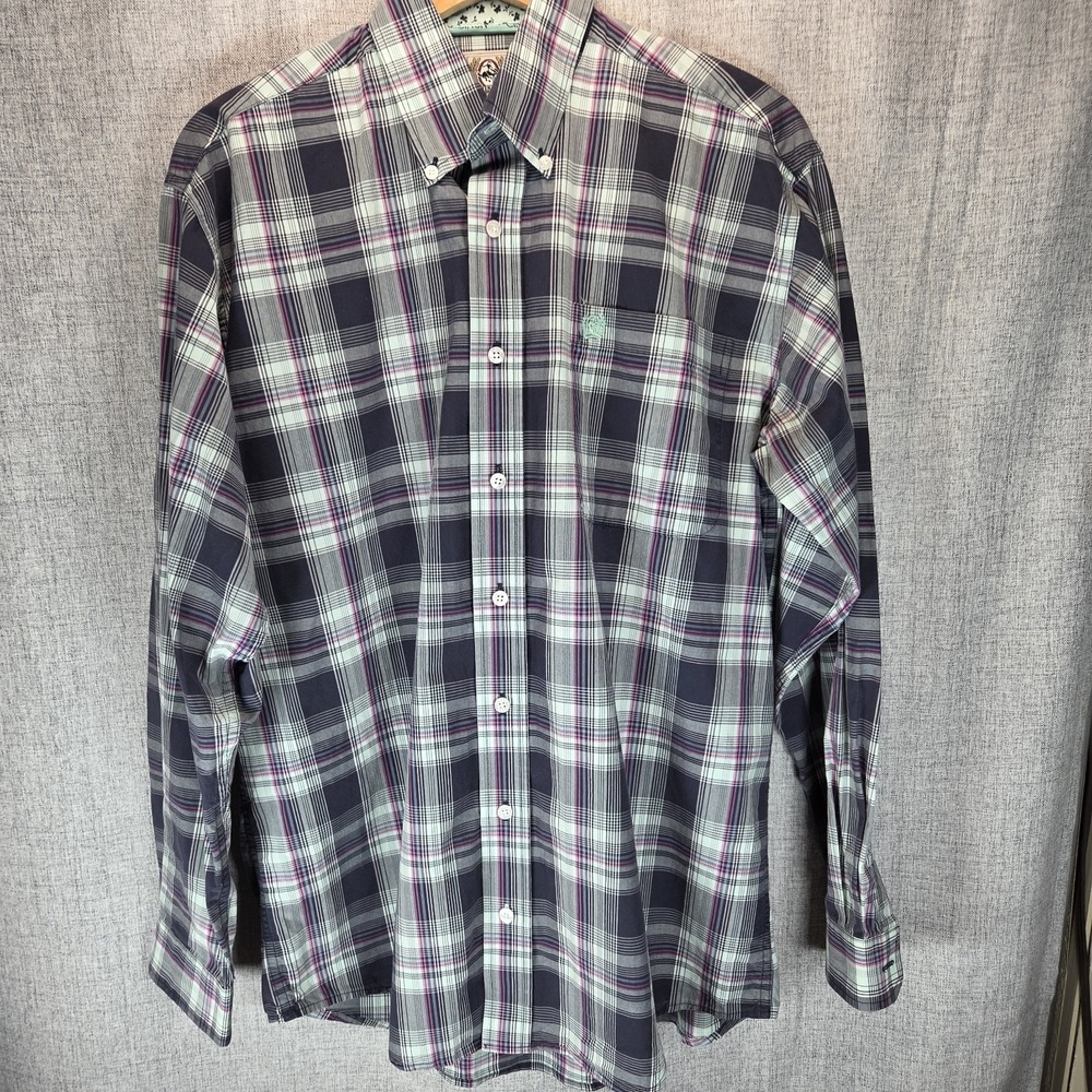 Cinch Mens Small Purple Black Plaid‎ Button Down LS Shirt Western Outdoor
